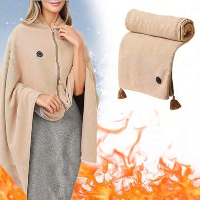 USB Heated Hooded Wrap — Apricot