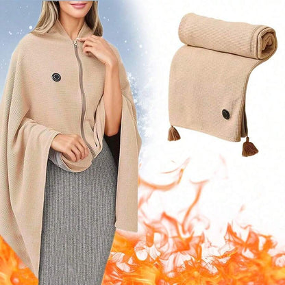 USB Heated Hooded Wrap — Apricot