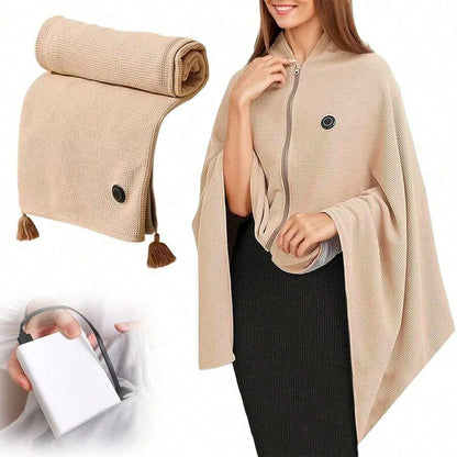 USB Heated Hooded Wrap — Apricot