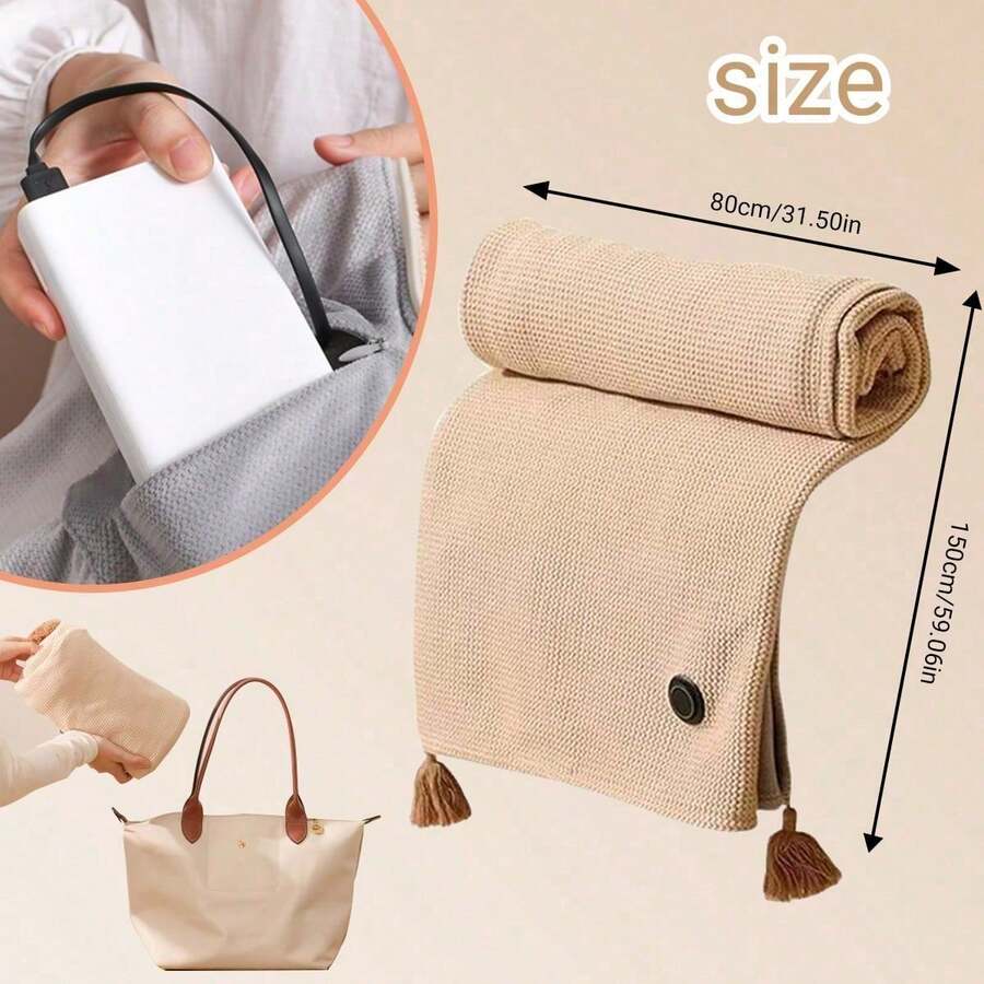 USB Heated Hooded Wrap — Apricot