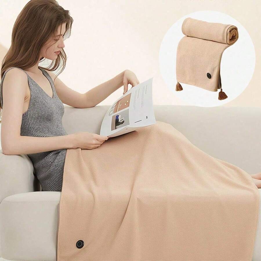 USB Heated Hooded Wrap — Apricot