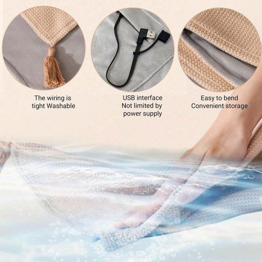 USB Heated Hooded Wrap — Apricot