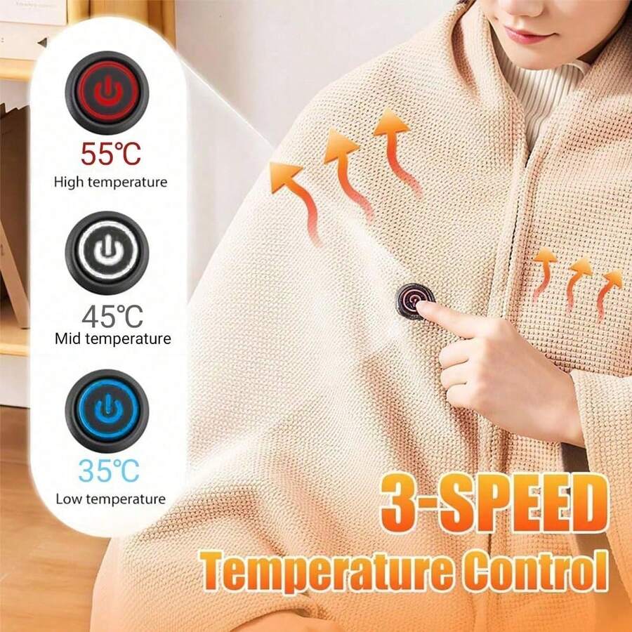 USB Heated Hooded Wrap — Apricot