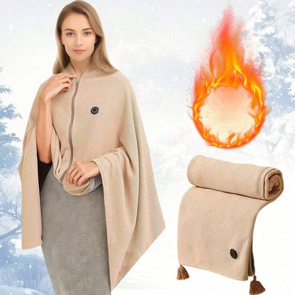 USB Heated Hooded Wrap — Apricot