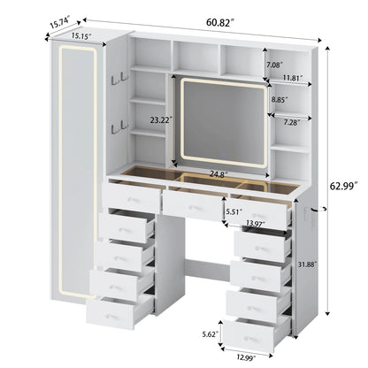 Illuminated Vanity with Mirror & 11 Drawers