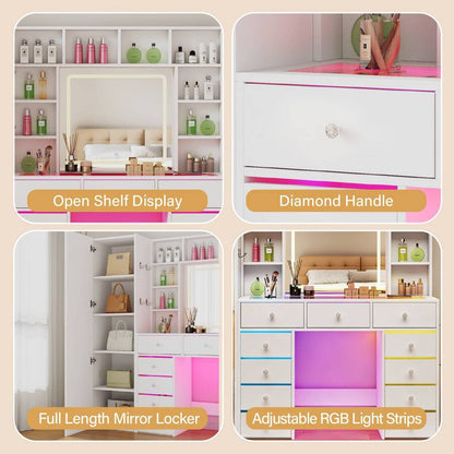 Illuminated Vanity with Mirror & 11 Drawers