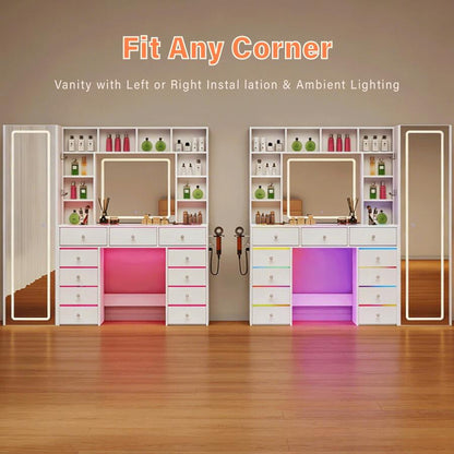 Illuminated Vanity with Mirror & 11 Drawers