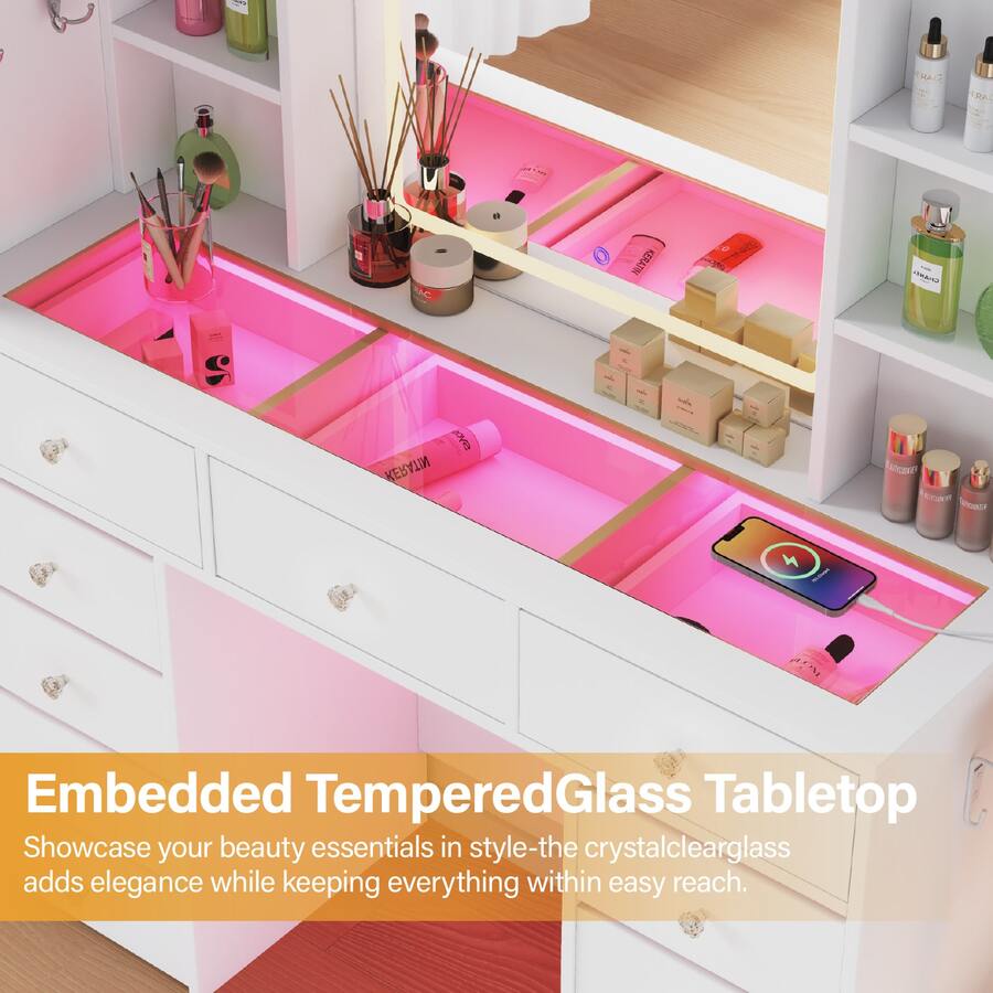 Illuminated Vanity with Mirror & 11 Drawers