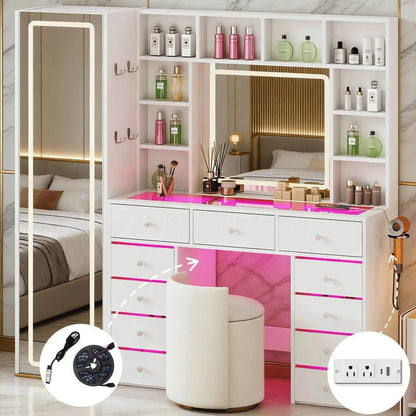Illuminated Vanity with Mirror & 11 Drawers
