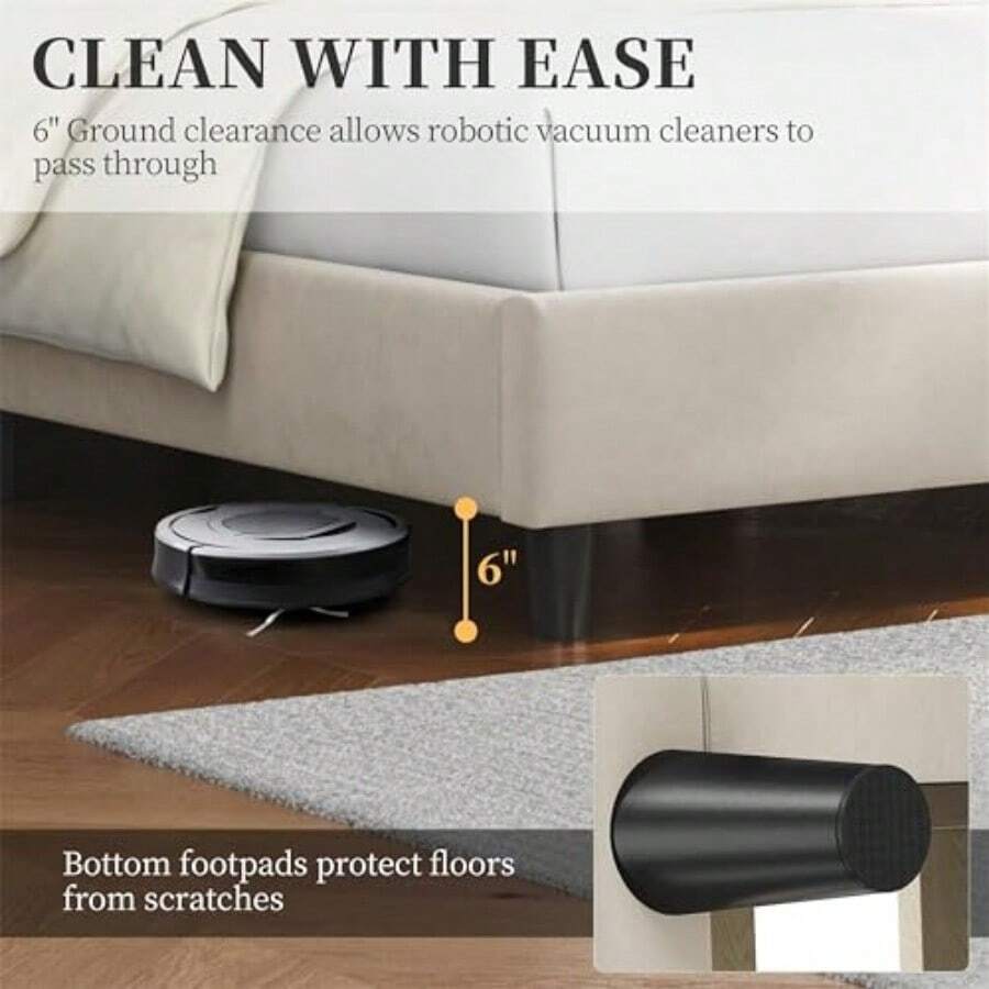 Queen Upholstered Bed Frame — Beige