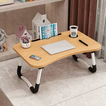 Folding Laptop Table — Cup & Tablet Slots