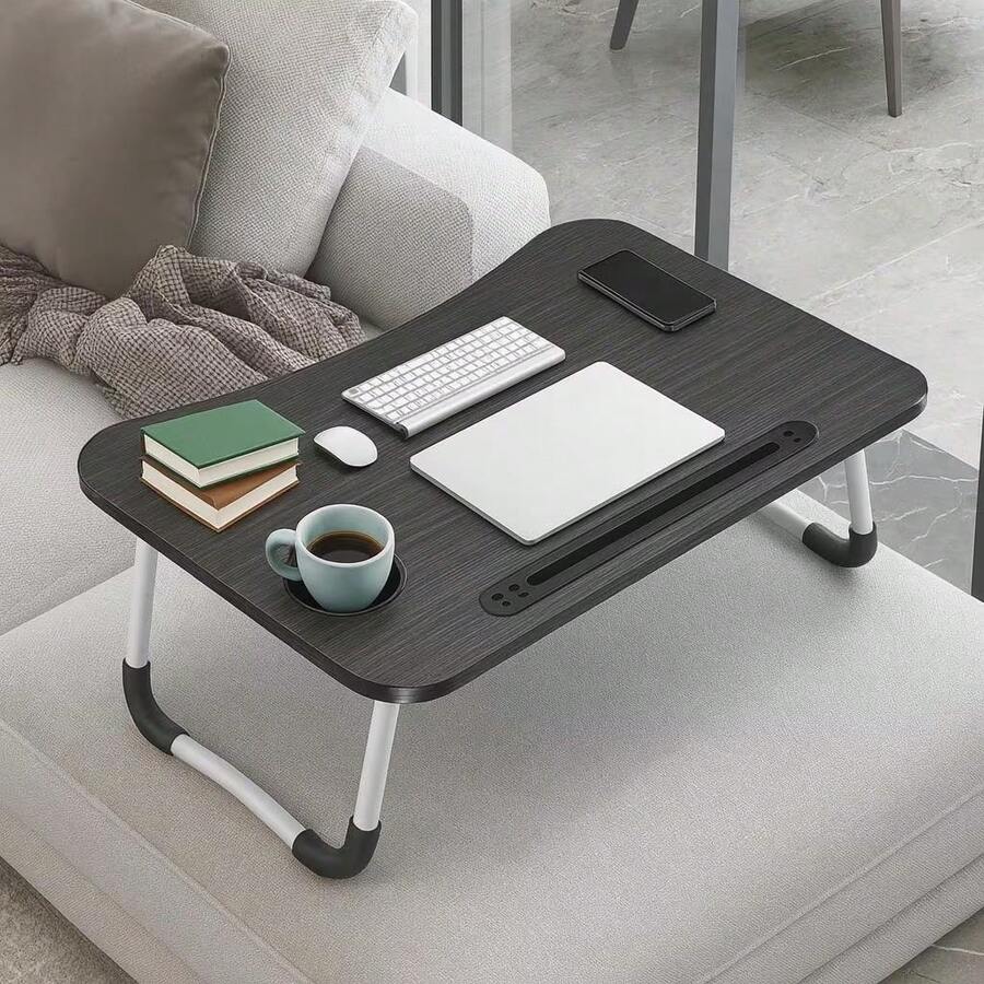 Folding Laptop Table — Cup & Tablet Slots