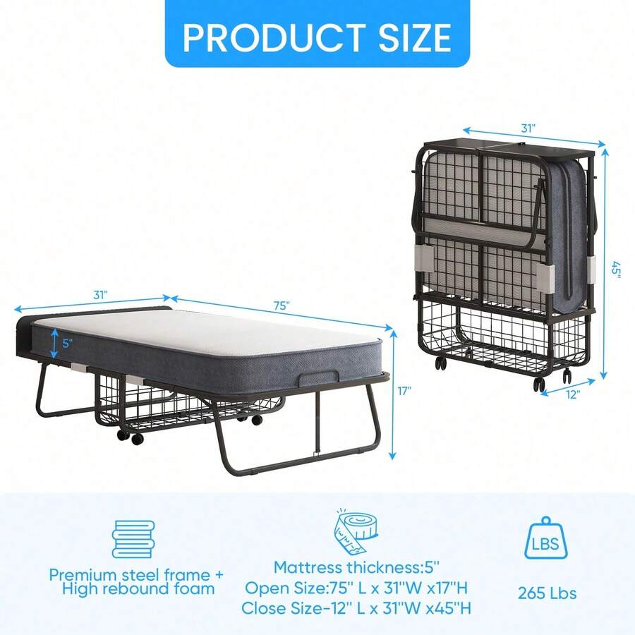 Folding Guest Bed with 5-Inch Mattress