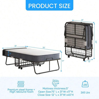 Folding Guest Bed with 5-Inch Mattress