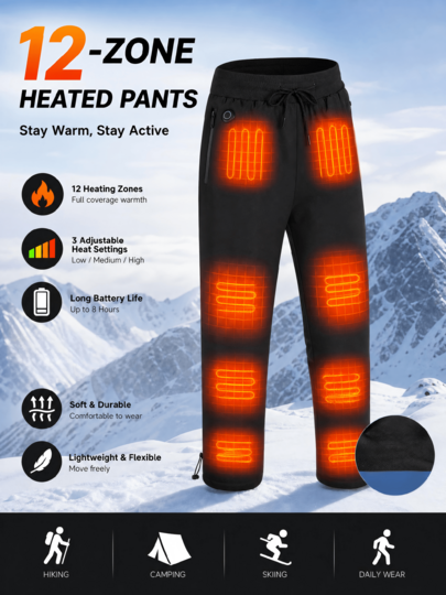 USB Heated Pants — 12 Heating Zones