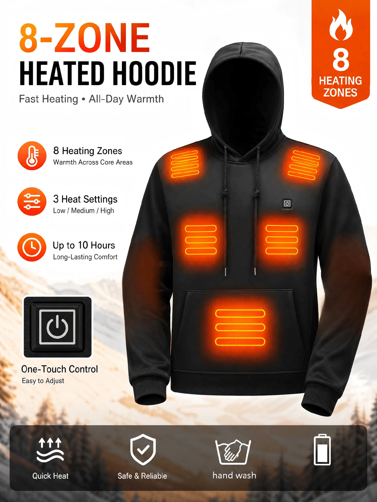 USB Heated Hoodie — 8 Heating Zones