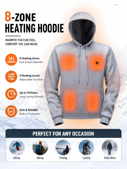 USB Heated Hoodie — 8 Heating Zones
