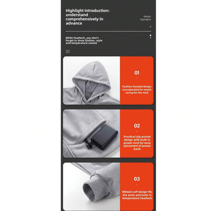 USB Heated Hoodie — 8 Heating Zones